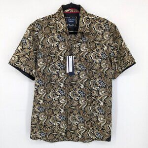 Silver Stone Button Up Shirt Men Size L Modern Fit Allover Paisley Cowboy Preppy